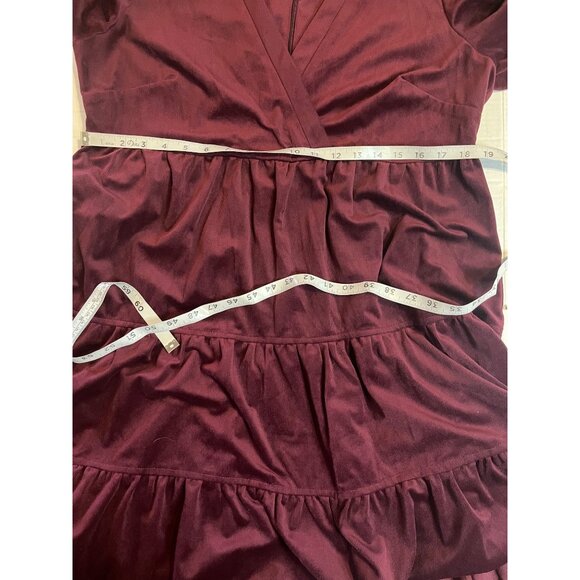 Melonie T Burgundy 14 Merlot 3/4 sleeve corduroy, baby doll, mini tiered dress - Picture 11 of 13